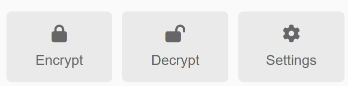 Encrypt, Decrypt, and Settings action tiles