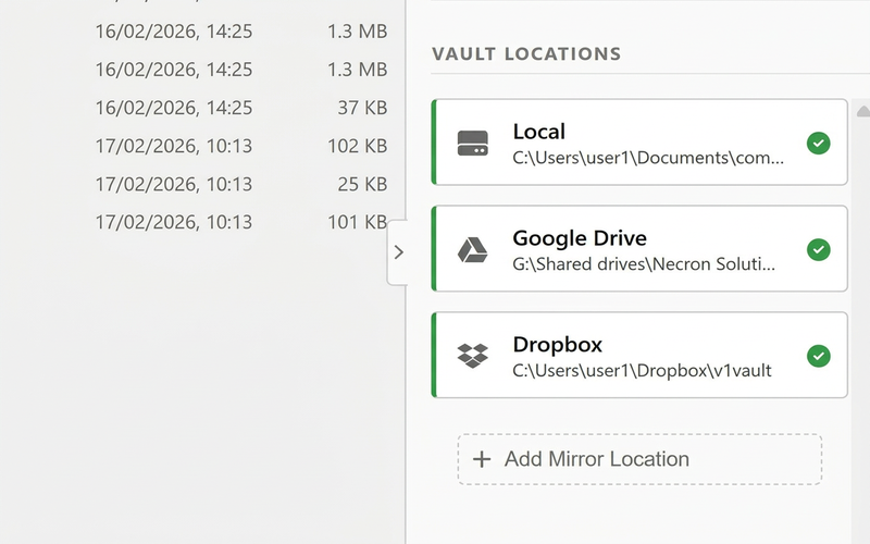Vault locations showing online and offline status