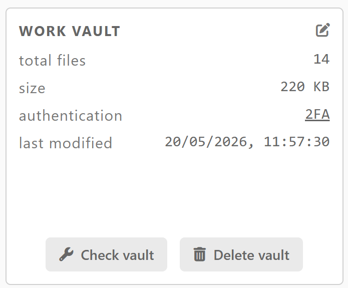 Inspector panel showing vault details
