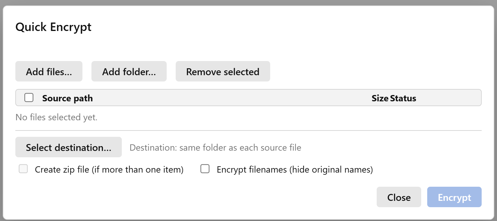 Quick Encrypt modal