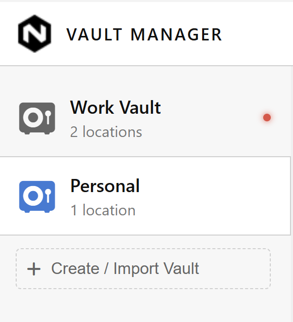 Sidebar showing vault list and Create Vault button