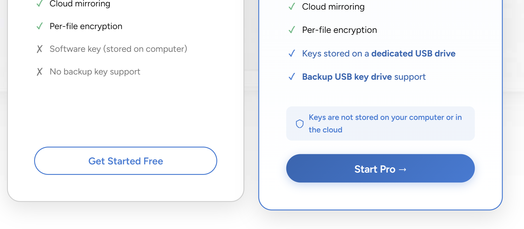 Website pricing page with signup options